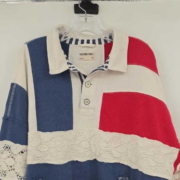 We The Free Colorblock Rugby Pullover - Navy, Red, Cream Size M - Picture 2 of 9